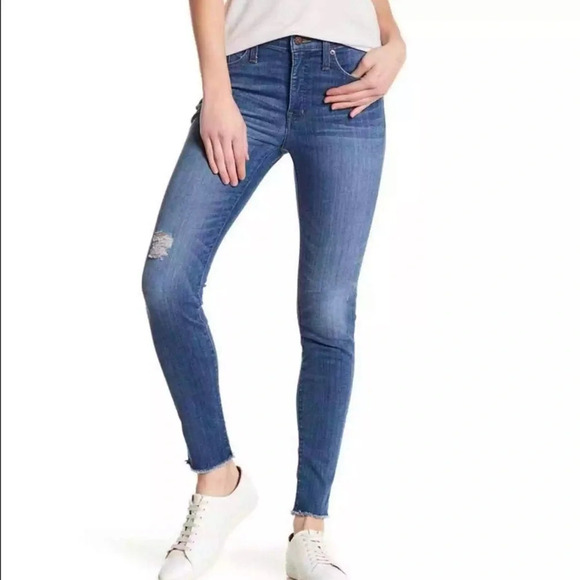 Madewell 9” High-Rise Skinny Jeans Ripped blue wash size 31 - Picture 1 of 13